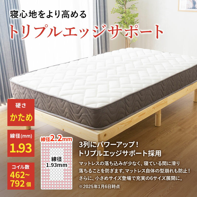 【クーポンで5%OFF★5/17 23:59まで】マットレス 高反発 ポケットコイル セミシング...