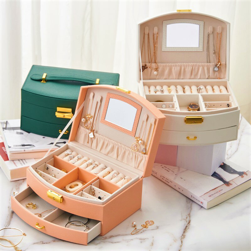 ジュエリーボックス 可愛い アクセサリーケース 大容量 持ち運び おしゃれ 子供 収納 イヤリング ピアス ジュエリーケース ネックレス 時計 ジュエリー ピンク 人気 ケース 2層 リング ミニ ホワイト 携帯用 引き出し アクセサリー 大人 アンティーク 女の子 今だけ限定15