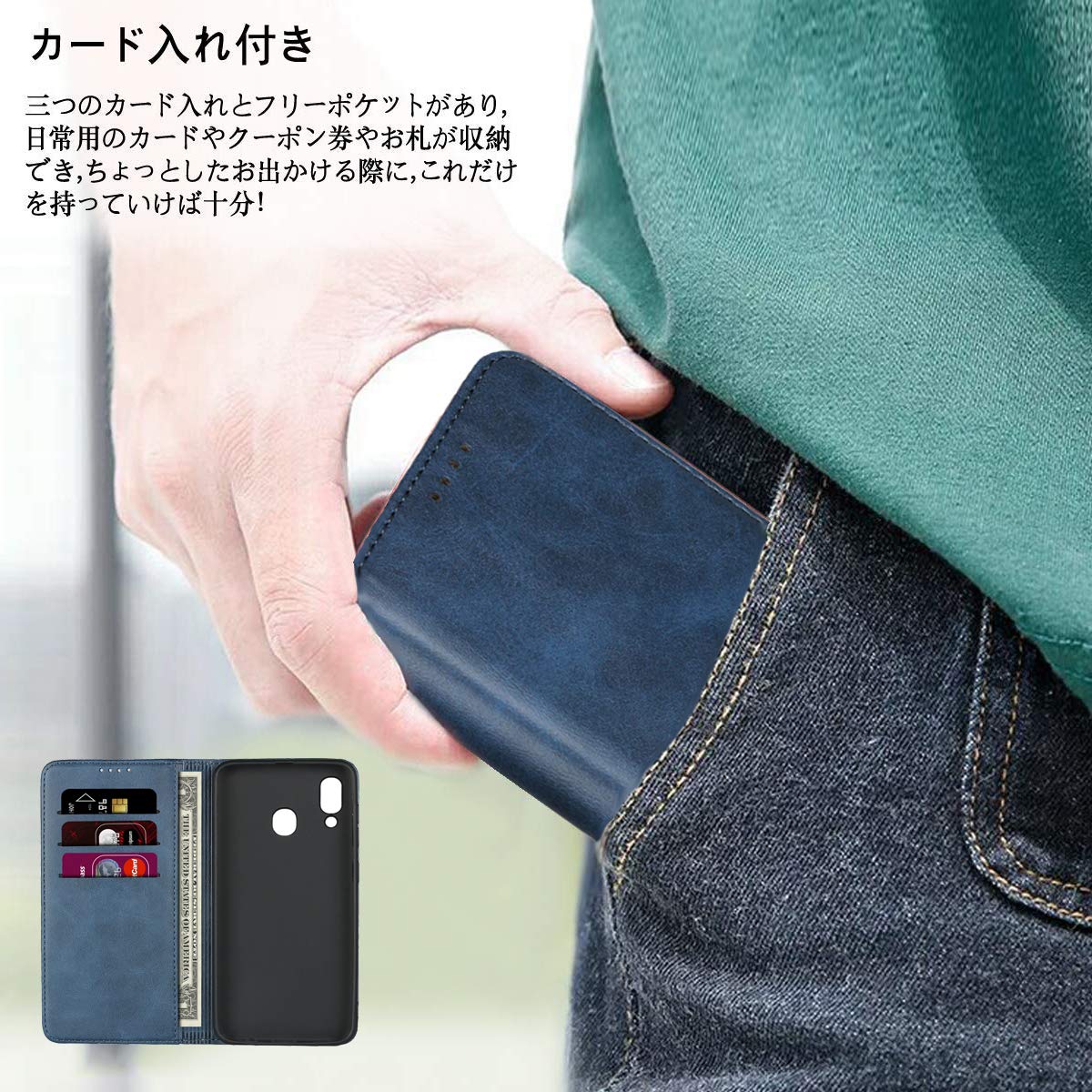 Galaxy A30 ケース SCV43 / SIMフリー （日本版） a30 カバー サムスン ギャラクシー A30 スマホケース 携帯カバー 手帳型 カバー case_iCoverCase 内蔵マグネット 携帯カバー カード入れ スタンド機能 シンプル カバー 落ち着いた色 レトロ ネイビー