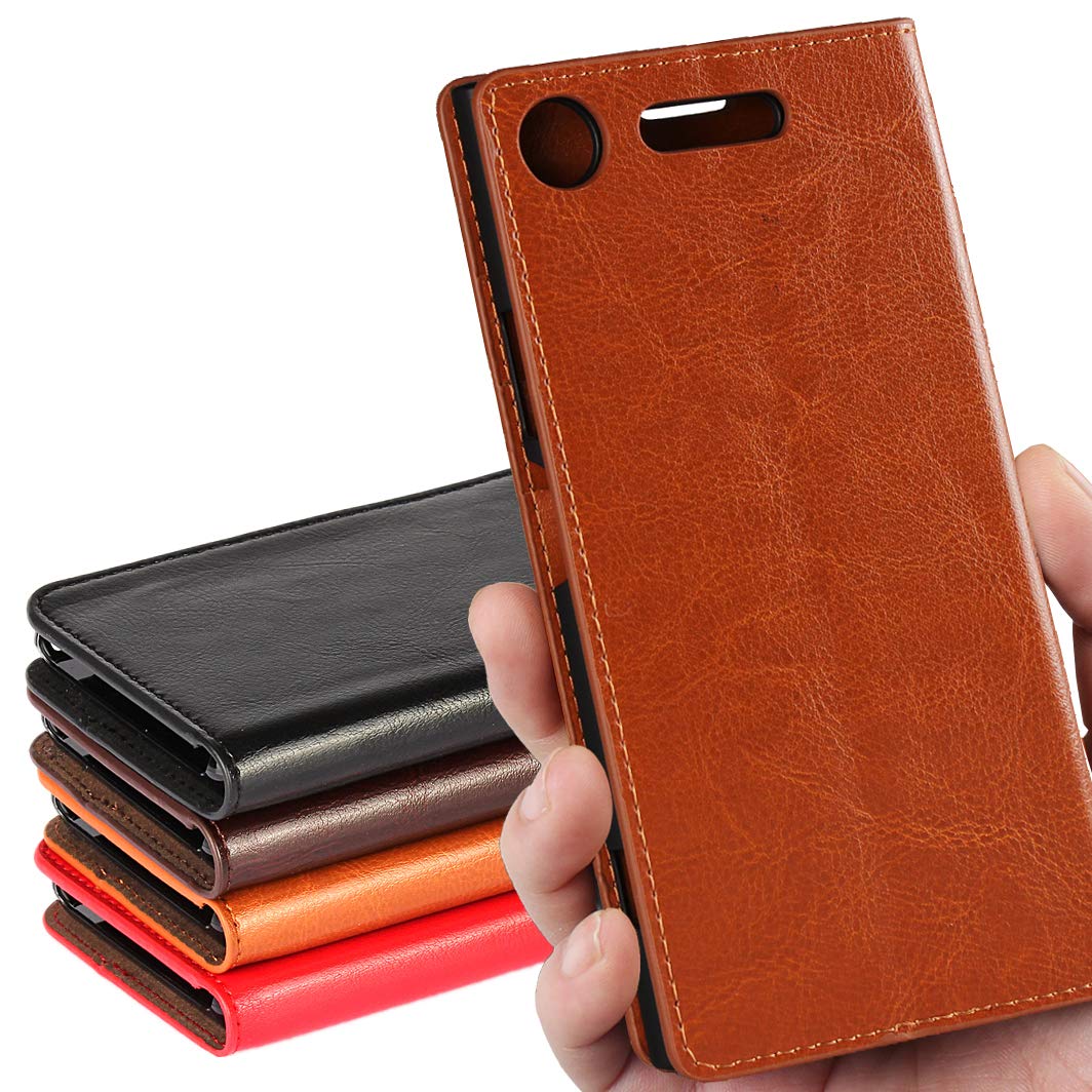 ソニー Xperia XZ1 SO-01K ケース 手帳型 ソニー XZ1 ケース 手帳 ソニー xz1 手帳 SO-01K カバー SO-01K手帳 Xperia XZ1 財布ケース iCoverCase 光沢加工 牛革 シンプル レトロ 携帯 カバー カードポケット スタンド機能 財布型 カバー選べる4色ライトブラウン