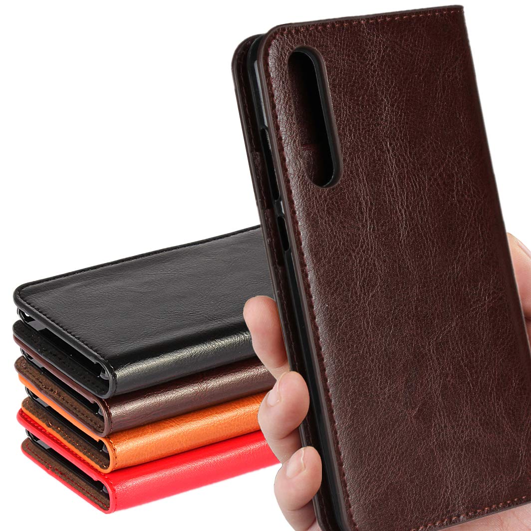 Huawei P20 pro ケース 手帳型 Huawei P20 pro 手帳 Huawei P20 pro カバー ファーウェイ スマホケース iCoverCase光沢加工 牛革 シンプル レトロ 携帯 カバー カードポケット スタンド機能 財布型 カバー選べる4色ダークブラウン