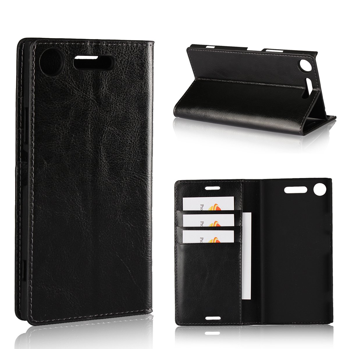 ソニー Xperia XZ1 ケース 手帳型 Xperia エクスぺリアXZ1 手帳ケース Xperia XZ1 カバー S0-01Kケース手帳 S0-01K カバー ソニー スマホケース_iCoverCase_ 手作り 加工 牛革 マグネットなし ベルトなし レトロ 耐衝撃 スタンド付き ブラック (docomo SO-01K au SOV36)