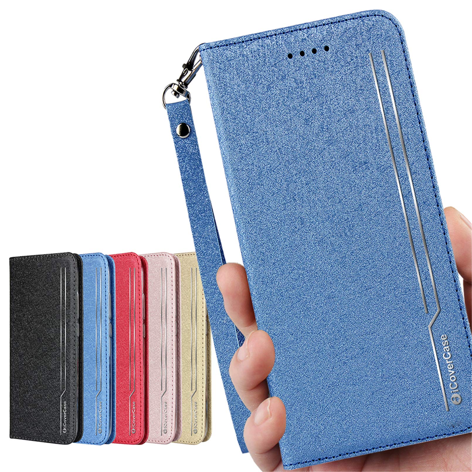 Galaxy A41 ケース SC-41A docomo / SCV48 au 対応 サムスン ギャラクシー A41 カバー SC41A SCV48 ケース カバー スマホケース 手帳型 case iCoverCase ベルトなし スマホケース スプラット同梱 スクラブ処理 砂地の質感 マグネット 弱磁 ブルー