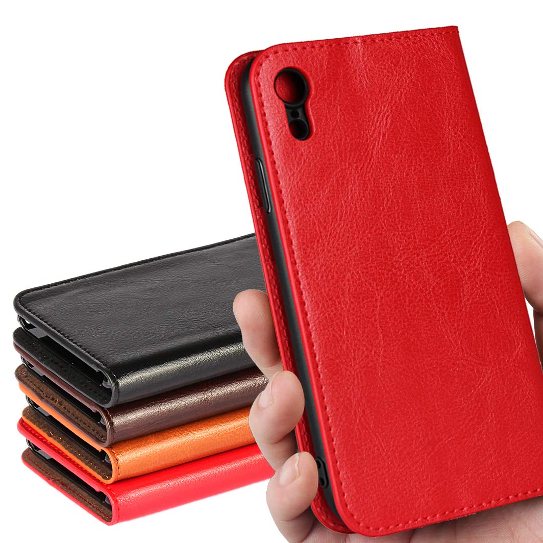 iPhone XR スマホ ケース iPhoneXR 手帳型 アイフォン XR カバーケース 手帳 アイフォンXR ケース 手帳型 iCoverCase 二重加工本革 シンプル レトロ 携帯 カバー カードポケット スタンド機能 財布型 光沢感 選べる4色 レッド