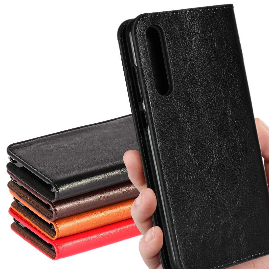 Huawei P20 pro ケース 手帳型 Huawei P20 pro 手帳 Huawei P20 pro カバー ファーウェイ スマホケース iCoverCase光沢加工 牛革 シンプル レトロ 携帯 カバー カードポケット スタンド機能 財布型 カバー選べる4色ブラック