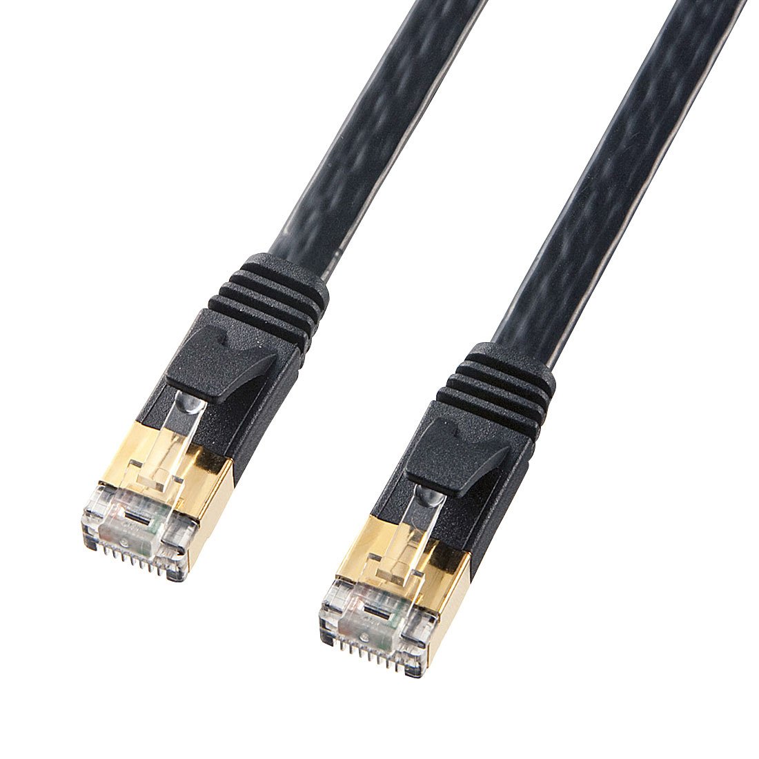 サンワサプライ CAT7フラットLANケーブル (0.5m) 10Gbps/600MHz RJ45 ツメ折れ防止 ブラック KB-FL7-00..