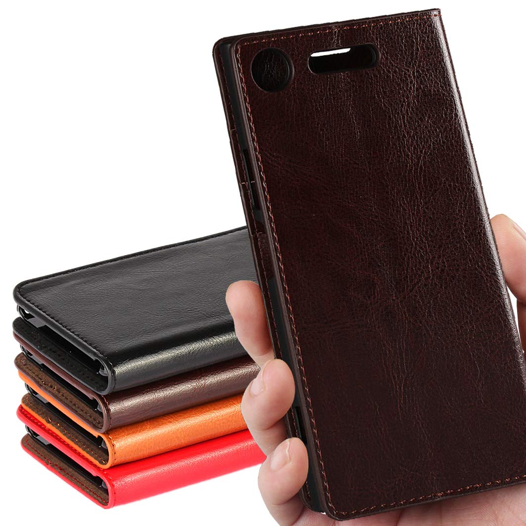 ソニー Xperia XZ1 SO-01K ケース 手帳型 ソニー XZ1 ケース 手帳 ソニー xz1 手帳 SO-01K カバー SO-01K 手帳 Xperia XZ1 財布ケースiCoverCase 光沢加工 牛革 シンプル レトロ 携帯 カバー カードポケット スタンド機能 財布型 カバー選べる4色ダークブラウン