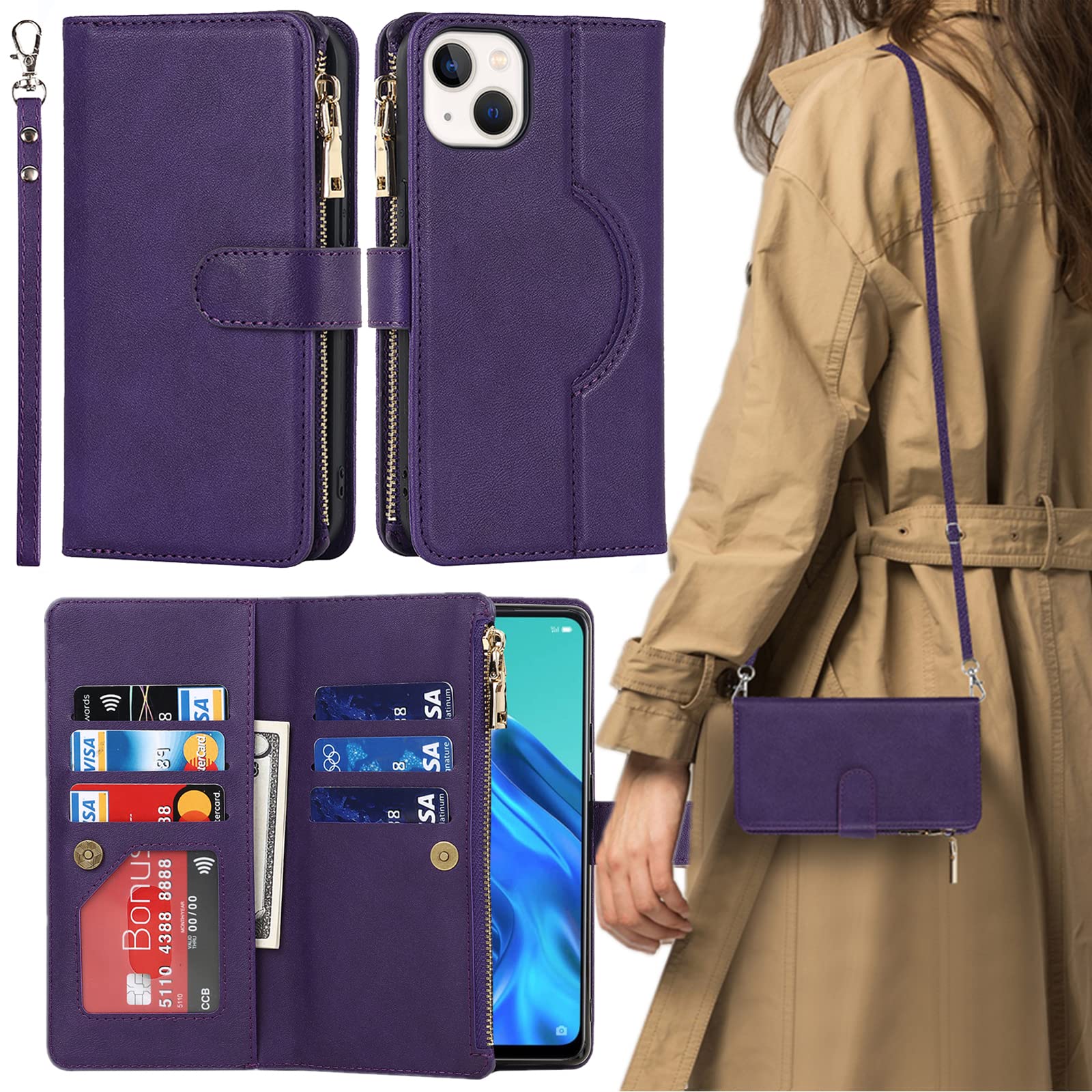 iPhone13 ケース 手帳型 / iPhone 13 ケース ショルダー クロスボディ magsafeに適合する 手帳型 magsafe用 アイフォン13 magsafe対応ケース 手帳型 iPhone13 マグセーフ ケース ストラップ マグセーフ対応 カバー アイホン13 アイフォン 13 アイフォン 13ケース 携帯カバー