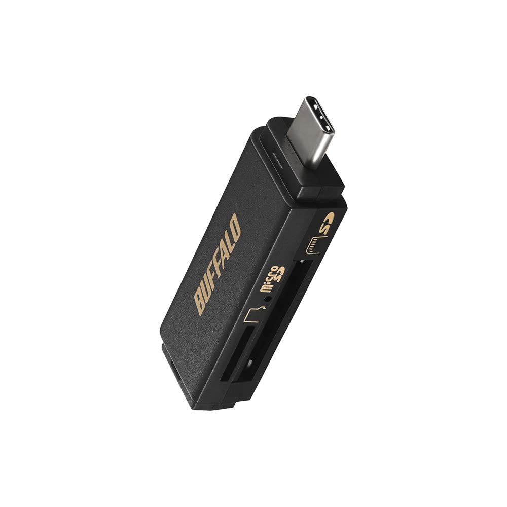 バッファロー USB3.2 Type-C 接続 ポータブルカードリーダー SDXC/SDHC/SD/MMC/RS-MMC/microSDXC/microSDHC/microSD/UHS-I 対応 iPhone 15 / 15 Pro iPad スマホ タブレット パソコン BSCR125U3CBK