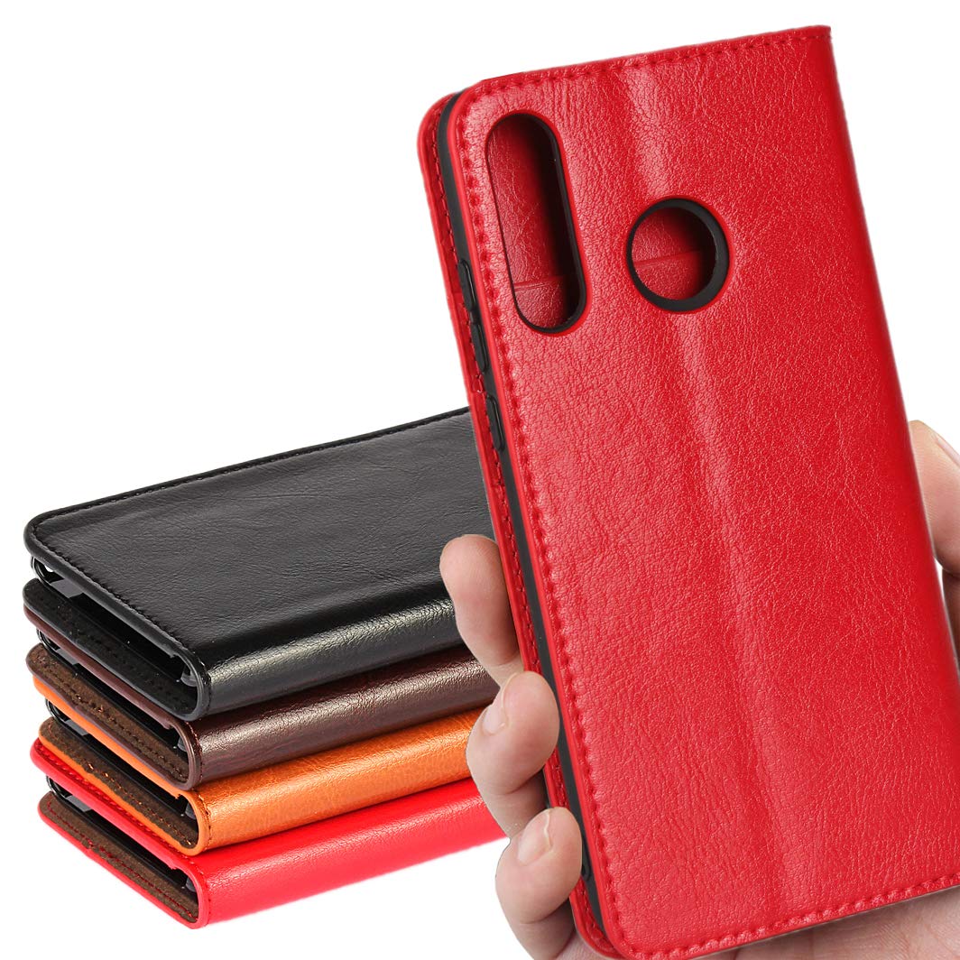 HUAWEI P30 lite ケース / P30 lite Premium HWV33 兼用 P30lite カバー ファーウェイ HUAWEI P30ライト ケース 手帳型 case_iCoverCase_ 携帯 スタンド機能 手作り 加工 牛革 レザー case スマホケース カード入れ レッド