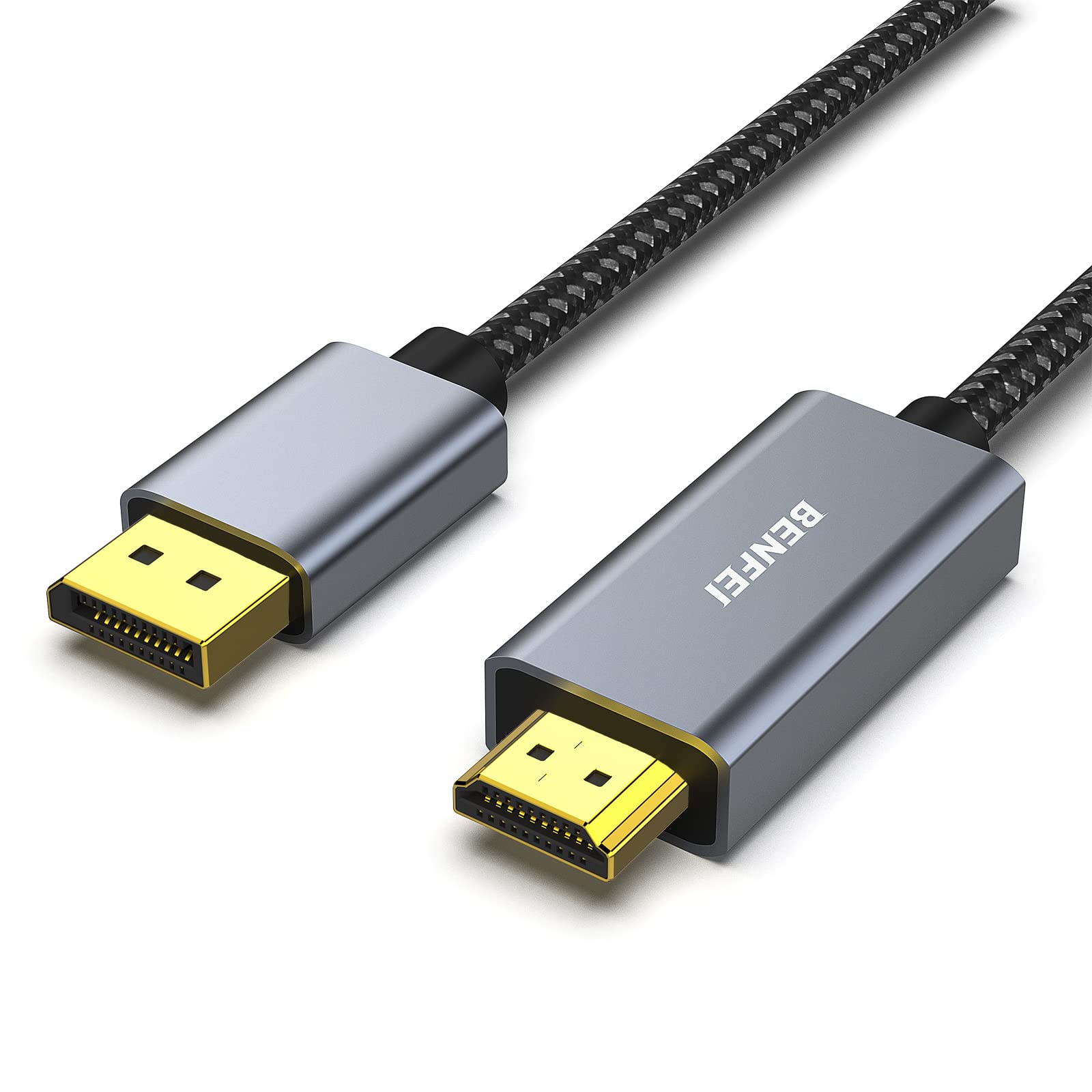 BENFEI 1.8m 4K DisplayPort - HDMI (逆方向に非対応)、DisplayPort (DP) - HDMI ケーブル HP、ThinkPad、AMD、NVIDIA、デスクトップなどに対応 - オスからオス、スペースグレイ