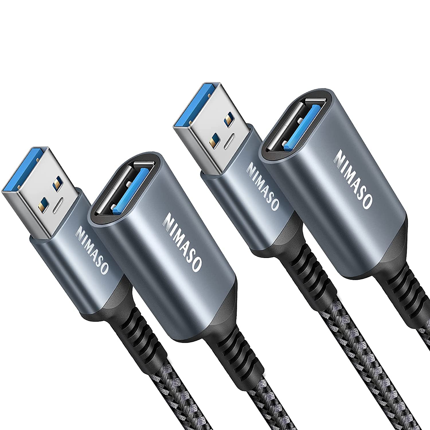 2本入り NIMASO USB 延長ケーブル USB3.0規格 2.0m (タイプAオス - タイプAメス) USB 延長 コード (2.0m, グレー, 2) NCA21L397