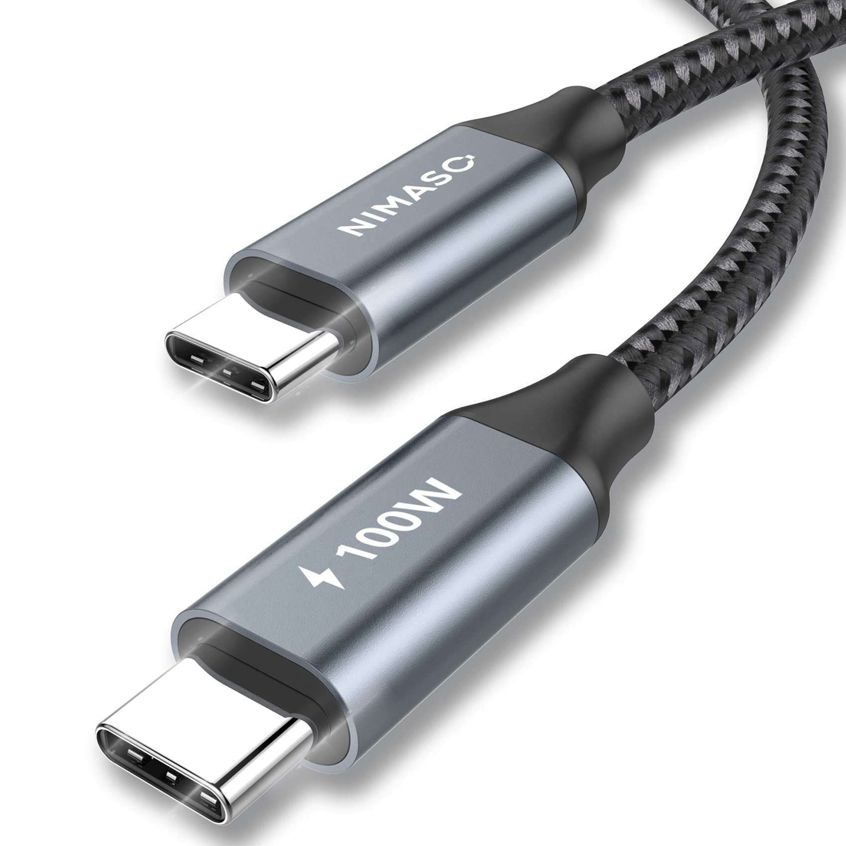 2本セット NIMASO USB C Type C ケーブル 2m+2m PD対応 100W/5A 急速充電 タイプc ケーブル MacBook、iPad mini6、iPad Pro (2021,2020,2018)、Galaxy等type c機種対応 NCA22E468((グレー))