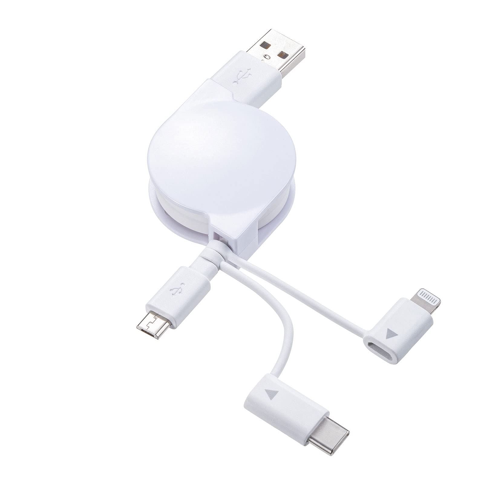 サンワサプライ ライトニング・TypeC・microB 巻取りUSB 3in1 ケーブル 0.8m KB-IPLTM08KW