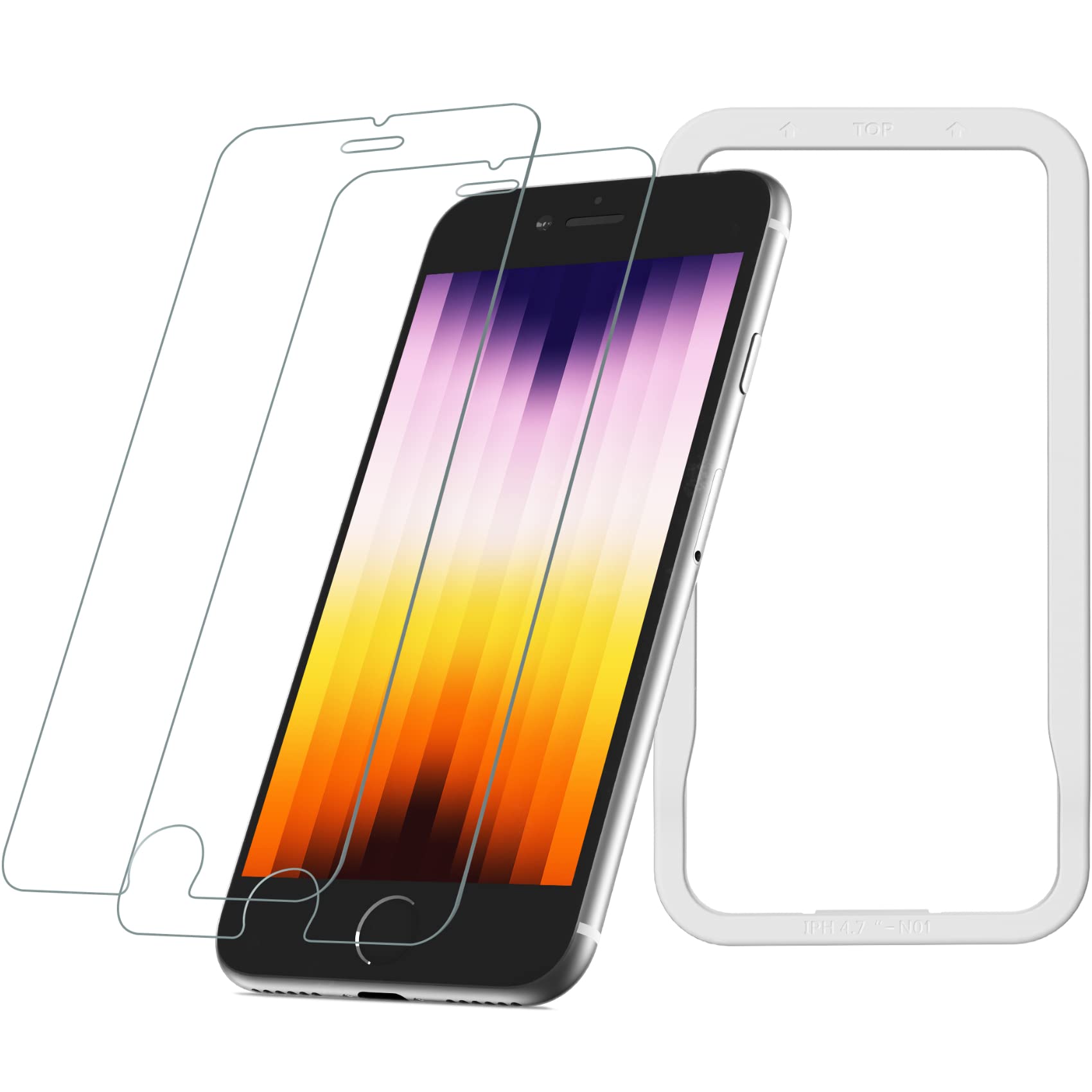 NIMASO ガラスフィルム iPhone SE 第3世代 用 iPhone SE2 8 7 用 液晶 保護 フィルム ガイド枠 2枚セッ..