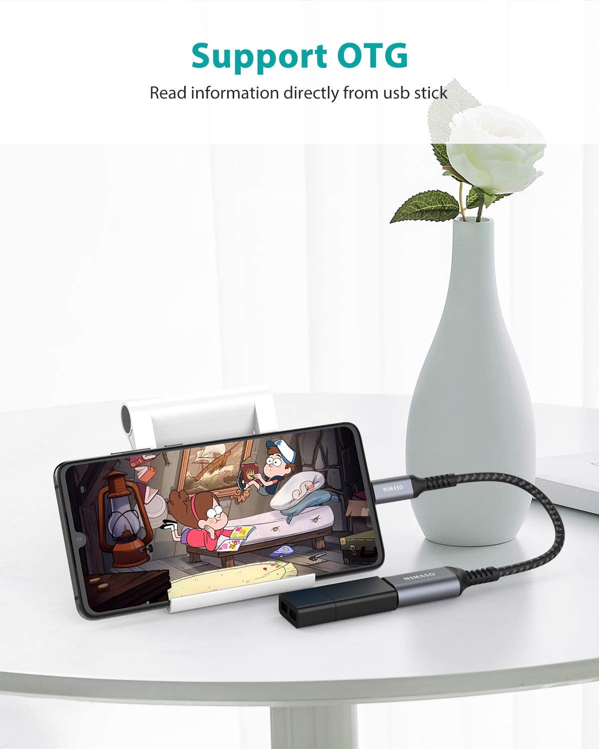 NIMASO USB C 変換 アダプタ (Type C - USB 3.0 メス) 20CM OTG ケーブル タイプC 変換コネクター (2本入り, グレー)