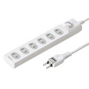 サンワサプライ 電源タップ 火災予防ホコリ防止シャッター 一括集中スイッチ スイングプラグ 2P・6個口(2m) ホワイト TAP-TSH62SWN(2)