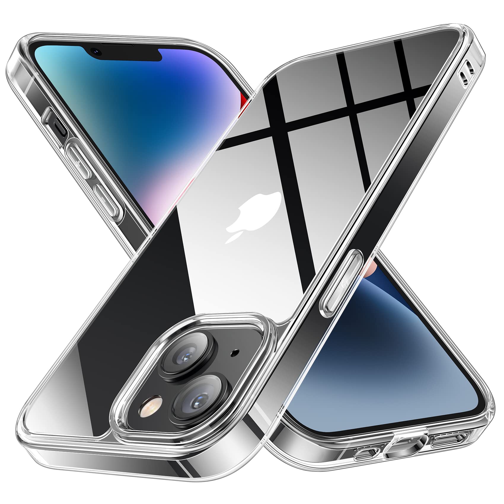 NIMASO ケース iPhone14 用 ケース クリア 強化ガラス背面 耐衝撃 黄ばみ防止 ワイヤレス充電対応 米軍MIL規格取得 カバー iPhone 14 6.1インチ 対応 スマホケース NSC22H542