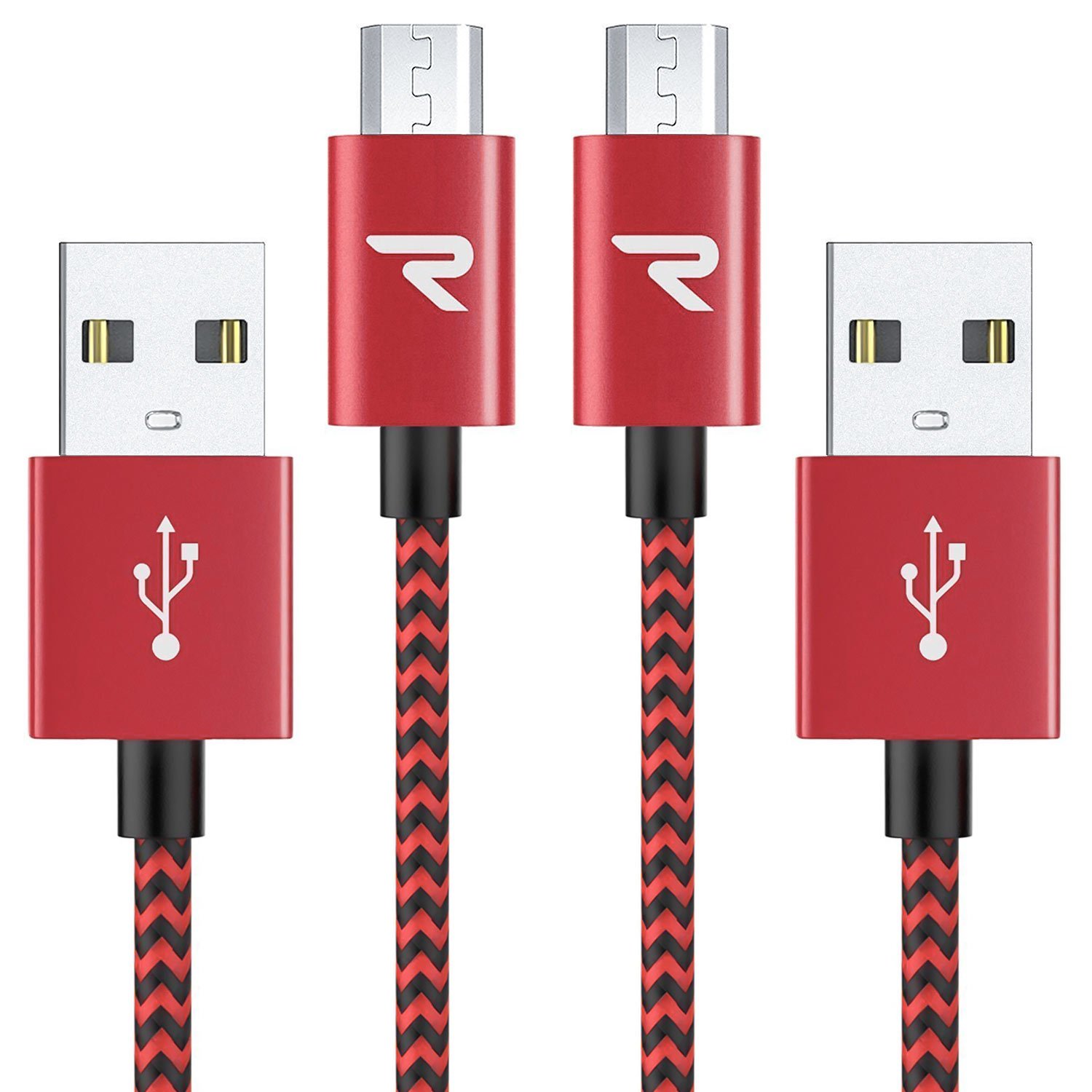 Rampow Micro USB ケーブル1M/2本組/赤 2.4A急速充電ケーブル 高速データ転送 7000+回の曲折テスト 高耐久編組ナイロンケーブル Android スマホ 充電ケーブル マイクロusbケーブル