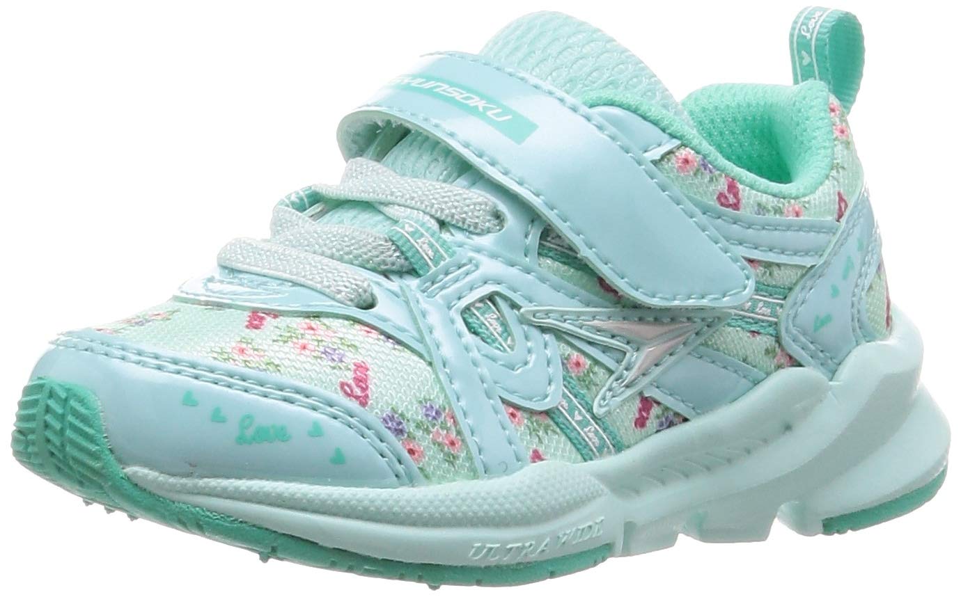 [シュンソク] スニーカー キッズ 女の子 子供靴 幅広 軽量 15~23cm 3E 2.5E LEC 6120 6440 ミント_花柄 20.0 cm