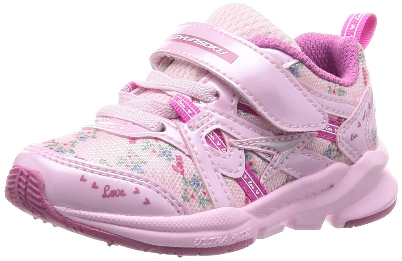 [シュンソク] スニーカー キッズ 女の子 子供靴 幅広 軽量 15~23cm 3E 2.5E LEC 6120 6440 ピンク_花柄 16.0 cm