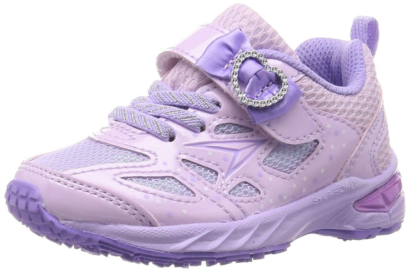 [シュンソク] スニーカー キッズ 女の子 子供靴 幅広 軽量 15~23cm 3E 2.5E LEC 6120 6440 ラベンダー_ハートリボン飾り 18.5 cm