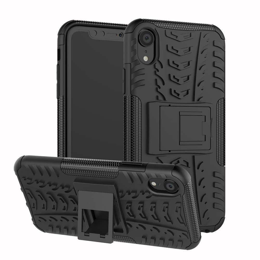 iPhoneXR バンパー ケース アイフォン iPhoneXR ケース case アイフォンXR iPhoneXR カバー 専用_iCoverCase_ アウトドア 旅行 オフィス 室内 用 頑丈 TPU +PC スタンド機能付き 二重構造 iPhone XR バンパー 耐衝撃 バンパーケース 携帯カバー スマホケース 耐摩擦 ブラック