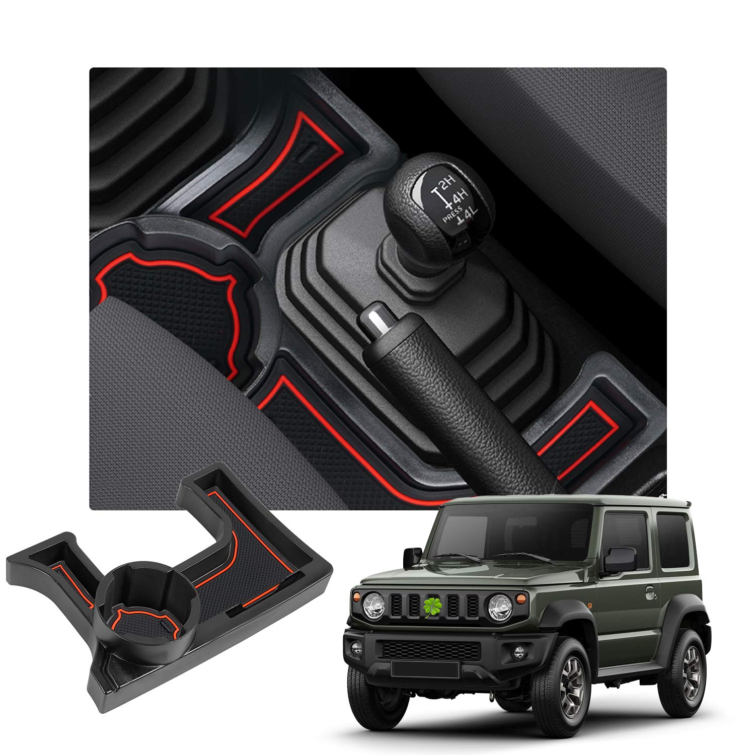 RUIYAジムニー jb64 ドリンクホルダー JIMNY JB64 JB74 MT車 専用収納ボックス センターコンソール パレット アームレストボックス 小物入れ ゴムマット付き (赤（MT車）)