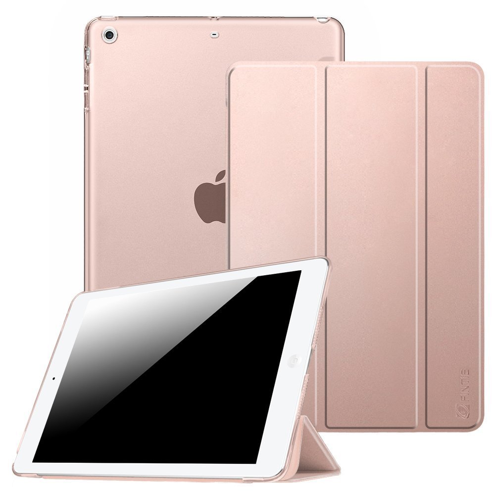 Fintie iPad Air2 / iPad Air ケース クリア バックカバー 軽量 薄型 タンドタイプ PUレザーフロントケース 傷つけ防止 オートスリープ機能付 Apple iPad Air 2013 / iPad Air2 2014 スマートケース (ローズゴールド)