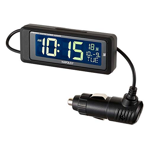 ナポレックス(Napolex) 車用電波時計 カープラグ給電(12V) ホワイトLEDバックライト 常時点灯 大型液晶採用 カレンダー表示機能 取付ステー付き 角度調整も自由に可能 デジタル時計 車用時計 Fizz-1075