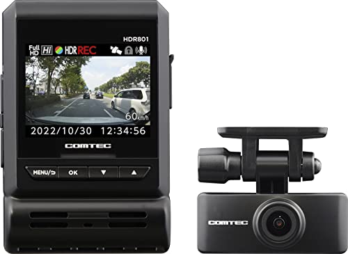 コムテック 車用 ドライブレコーダー 前後2カメラ HDR801 新映像補正機能「Recolize」搭載 前後200万画素 Full HD GPS搭載 32GBmicroSDカード付属 駐車監視機能 日本製 3年保証 COMTEC