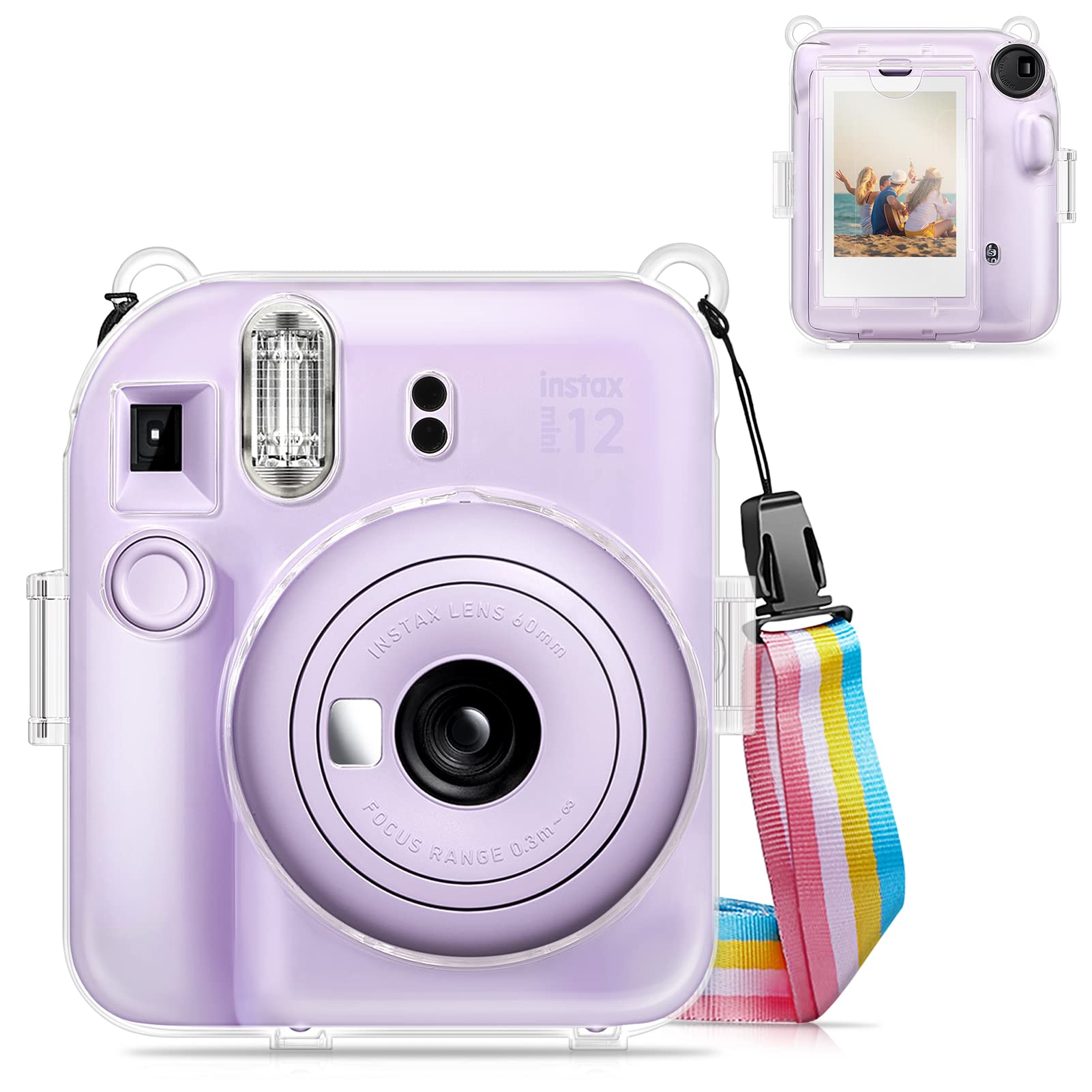 Fintie FUJIFILM インスタントカメラ チェキ Fujifilm instax mini 12 クリア カメラケース 保護カバー 透明 ハード PVC 軽量 首掛け ストラップ付き クリスタルシェル クリア 