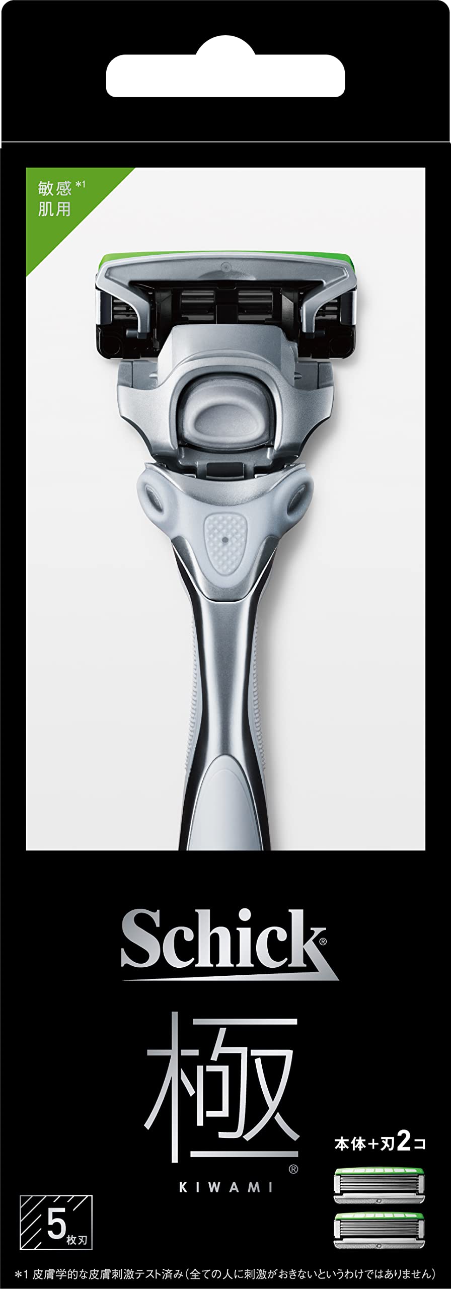 シック最上級モデル「極　KIWAMI」 ハンドルの衝撃吸収機能によるシック史上最高の剃り心地 剃り方にあわせて肌にかかる力を自動調整する衝撃吸収テクノロジー 内容量：刃付き＋替刃1コ 原産国：刃：アメリカ、ホルダー：中国、シェービング剤：中国