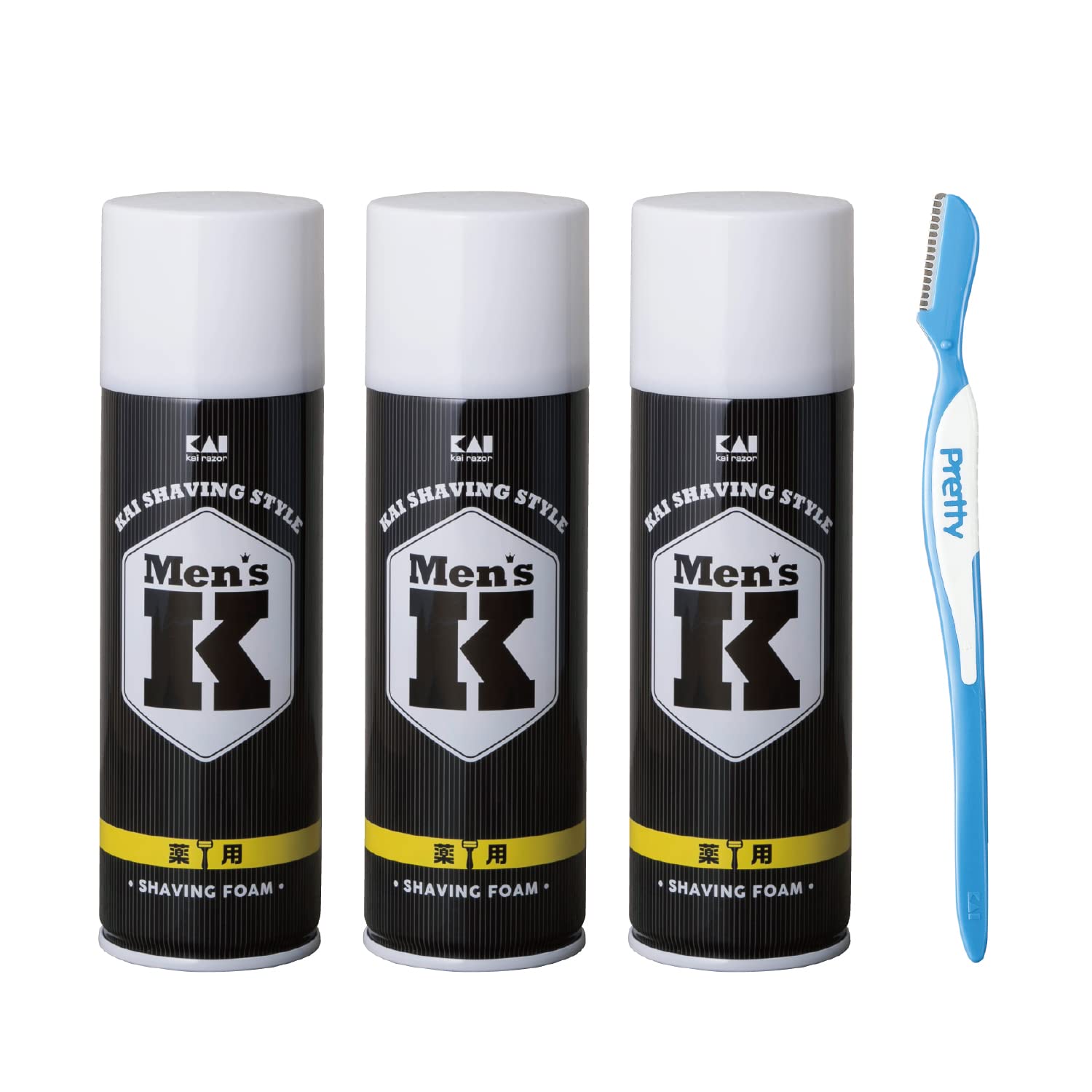 貝印(Kai Corporation) Men's K シルクプロテイン配合 薬用シェービングフォーム 220g 3個セット+おまけ