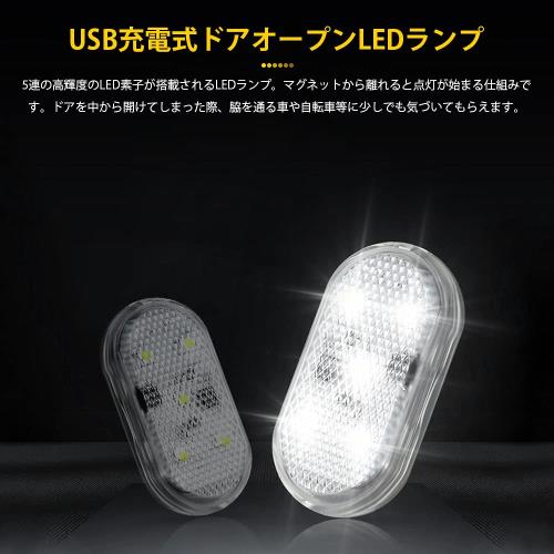 Catland LED カーテシランプ ドアランプ ホワイト 白 明るい 車 ドア ライト 追突防止 警告灯 ドアライト 車用 LEDライト マグネット 磁石感応 USB充電式 配線不要 2個セット