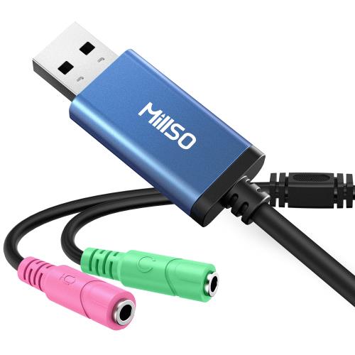 MillSO USB オーディオ 変換アダプタ 外付け サウンドカード USB 3.5mm ミニ ジャック ヘッドホン・マイク端子 ドライバ不要 PS5 PS4 MacBook Mac Mini iMac Windows PCなどに対応 ブルー 30cm