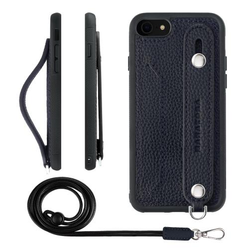 HANATORA iPhone16 ケース 本革 耐衝撃 背面ベルト ストラップリング スマホケース スマホ スタンド機能 ネックストラップ 付き カードポケット シュリンクレザー ギフト ネイビー CGHGZ-16-Navy