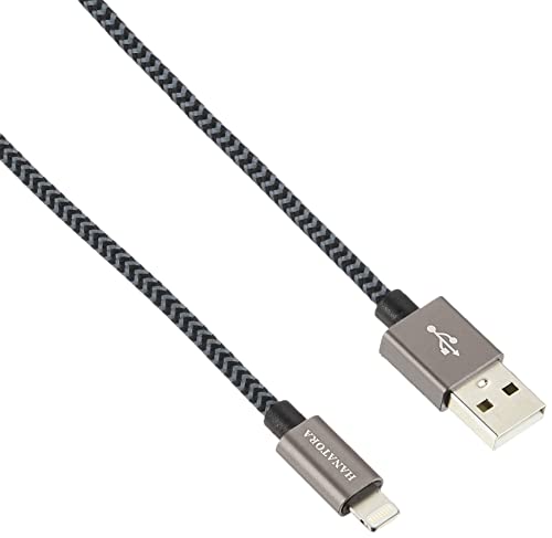 【HANATORA】 ライトニングケーブル iPhone iPad iPod 充電器 MFi Apple認証 急速充電 断線防止 メッシュタイプ 認証品 データ転送 通信 ロング 高耐久 丈夫 グレー 1M HJIP-01GY HJIP-01GY