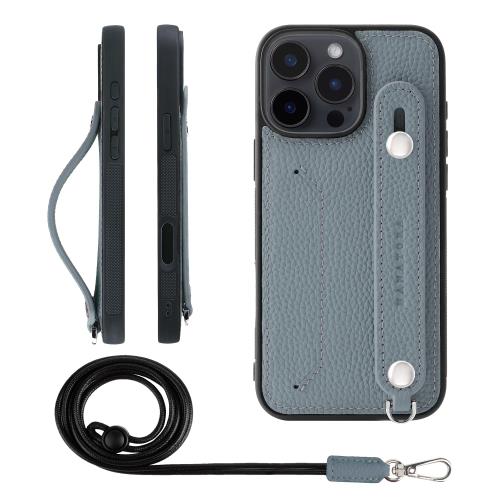 HANATORA iPhone16ProMax ケース 本革 耐衝撃 背面ベルト ストラップリング スマホケース スマホ スタンド機能 ネックストラップ 付き カードポケット シュリンクレザー ギフト ブルーグレー CGHGZ-16ProMax-BlueGray
