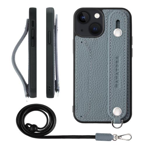 HANATORA iPhone13mini ケース 本革 耐衝撃 背面ベルト ストラップリング スマホケース スマホ スタンド機能 ネックストラップ 付き カードポケット シュリンクレザー ギフト ブルーグレー CGHGZ-13mini-BlueGray