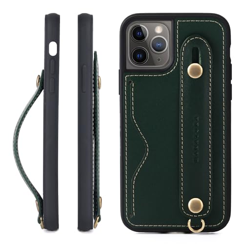 HANATORA 11Pro ケース 本革 耐衝撃 背面ベルト ストラップリング スマホケース スマホ スタンド機能 ネックストラップ 付き イタリアンレザー ギフト グリーン CGH-11Pro-Green