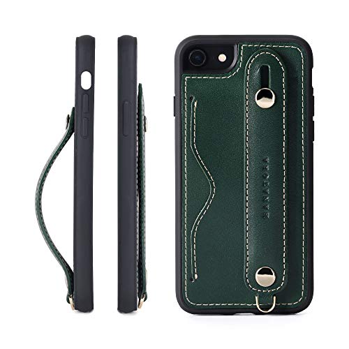 HANATORA 8 7 SE3 SE2 (第3世代 第2世代) ケース 本革 耐衝撃 背面ベルト ストラップリング スマホケース スマホ スタンド機能 ネックストラップ 付き イタリアンレザー ギフト グリーン CGH-8SE-Green