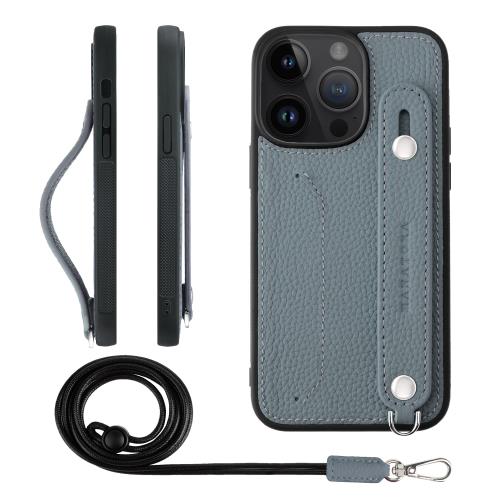 HANATORA iPhone14ProMax ケース 本革 耐衝撃 背面ベルト ストラップリング スマホケース スマホ スタンド機能 ネックストラップ 付き カードポケット シュリンクレザー ギフト ブルーグレー CGHGZ-14ProMax-BlueGray