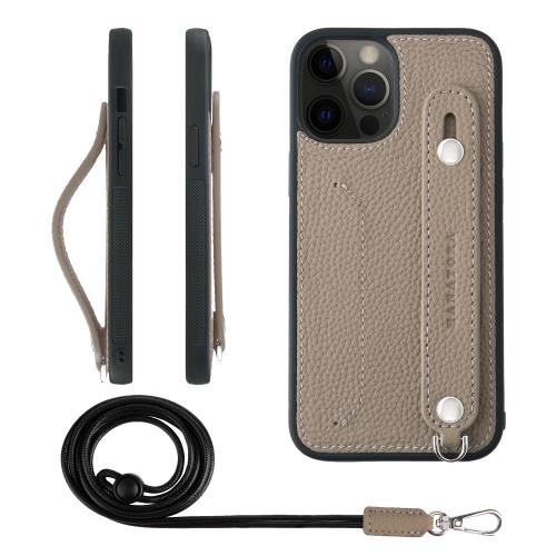 HANATORA iPhone12ProMax ケース 本革 耐衝撃 背面ベルト ストラップリング スマホケース スマホ スタンド機能 ネックストラップ 付き カードポケット シュリンクレザー ギフト グレージュ CGHGZ-12ProMax-Grege