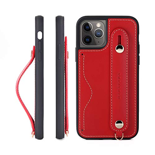 HANATORA 11Pro ケース 本革 耐衝撃 背面ベルト ストラップリング スマホケース スマホ スタンド機能 ネックストラップ 付き イタリアンレザー ギフト レッド CGH-11Pro-Red