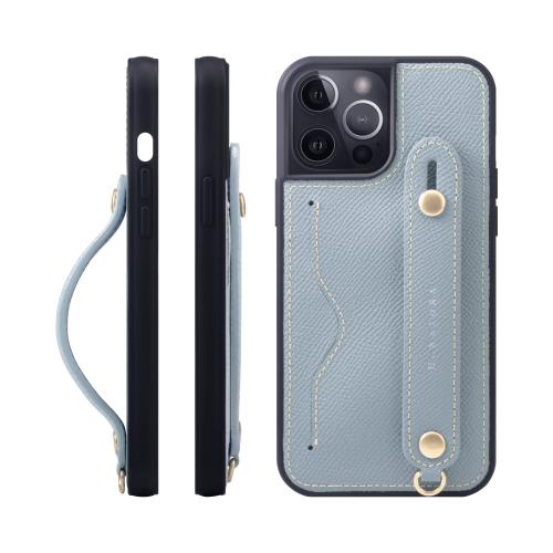 HANATORA iPhone15ProMax ケース 本革 耐衝撃 背面ベルト カードポケット スマホケース スマホ スタンド機能 ネック ストラップ 付き エンボスレザー ギフト マグネットなし ブルー ラン NCGH-15ProMax-Bluelin