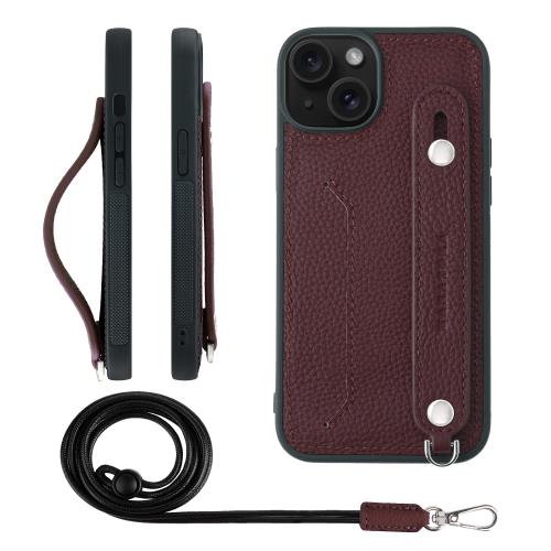 HANATORA iPhone15 ケース 本革 耐衝撃 背面ベルト ストラップリング スマホケース スマホ スタンド機能 ネックストラップ 付き カードポケット シュリンクレザー ギフト ワイン CGHGZ-15-Wine