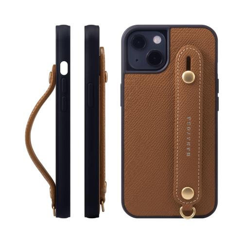 HANATORA iPhone15 ケース 本革 耐衝撃 背面ベルト スマホケース スマホ スタンド機能 ネック ストラップ 付き エンボスレザー ギフト マグネットなし キャラメル NGH-15-Caramel