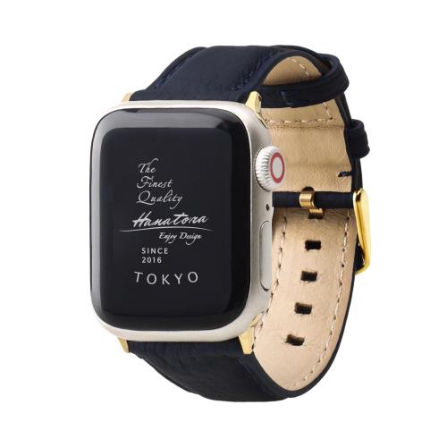 [HANATORA] アップルウォッチ用バンド AppleWatch互換性 バンド コンパチブル 41mm 40mm 38mm 本革 シュリンクレザー メンズ レディース ネイビー ゴールド AWBGZ01-M-Navy-GO