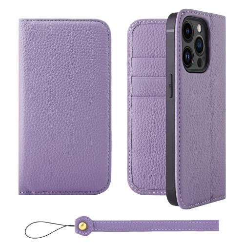 Rakuten - HANATORA iPhone14Pro ケース 手帳型 本革 スマホケース スマホ スタンド ストラップ 付き シュリンクカーフレザー ギフト ベルトなし マグネットなし パープル H0XA-14Pro-Purple